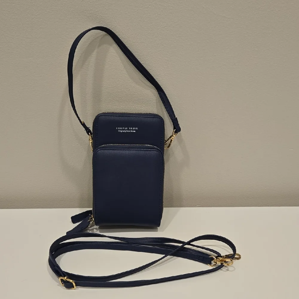Navy Crossbody Bag with Gold Accents - Picture 3 of 12